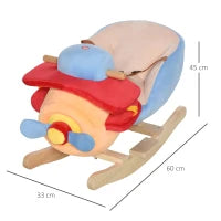 Cavallo a Dondolo a Forma di Aeroplano per Bambini di Età Superiore a 18 Mesi, Cacalluccio a Dondolo con Musica Incorporata in Legno Alamo, Max:60kg 60x33x45cm