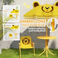 Set da Giardino per Bambini 2-5 Anni con Tavolino Rotondo, 2 Sedie Pieghevoli e un Ombrellone, Giallo