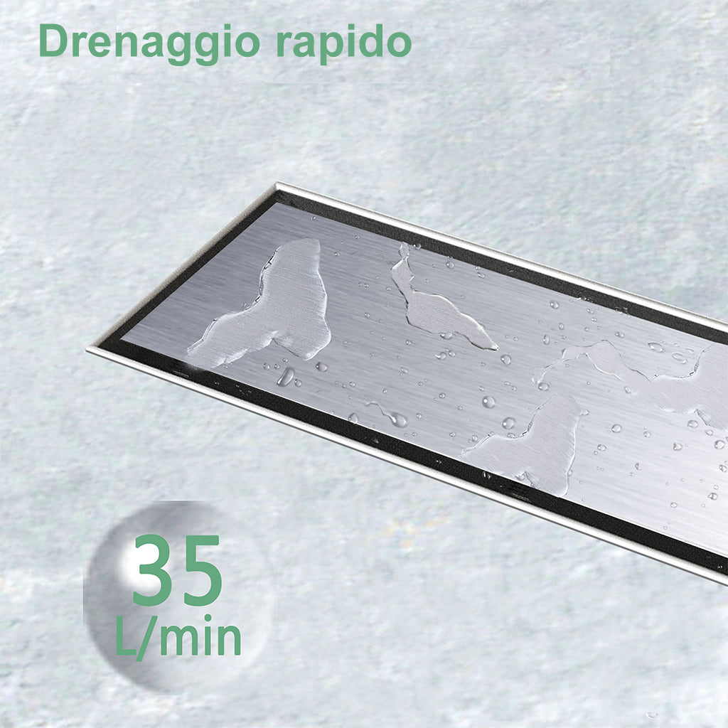 Canalina doccia a pavimento 90cm con panello piastrellabile in acciaio inox AICA ITALY scarico doccia 2-in-1 spazzolato