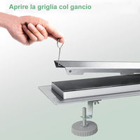 Canalina doccia a pavimento 90cm con panello piastrellabile in acciaio inox AICA ITALY scarico doccia 2-in-1 spazzolato