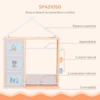 Armadio Cameretta, Mobile Portagiochi con Contenitori e Appendiabiti in PE Arancione, 128x34x155cm