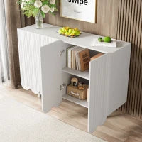 Credenza a goccia, con ante sagomate,  120×37,5×80,8 cm, Bianco