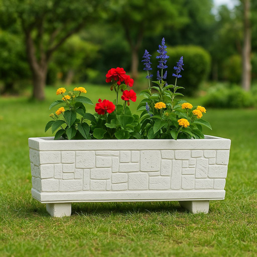 Fioriera giardino cemento effetto pietra l.101xp.30xh.34 cm serie valle d'itria