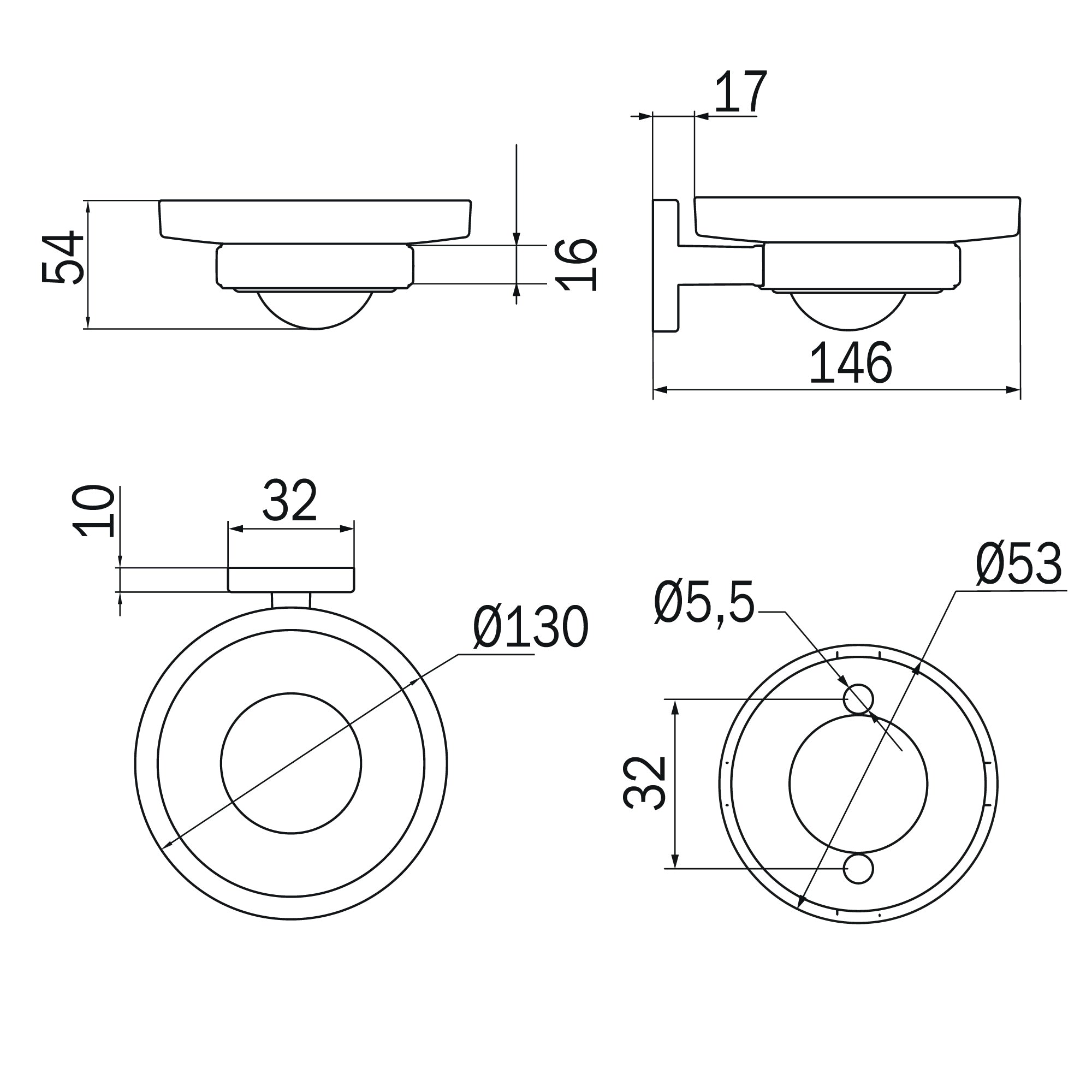 Inda - Portasapone a parete Gealuna acciaio nero / vetro trasparente