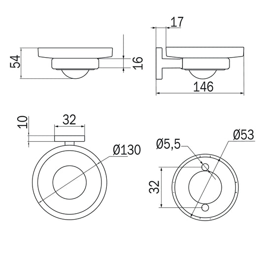 Inda - Portasapone a parete Gealuna acciaio nero / vetro trasparente
