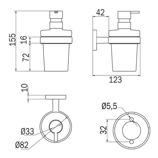 Inda - Dispenser sapone a parete Gealuna in acciaio spazzolato /trasparente