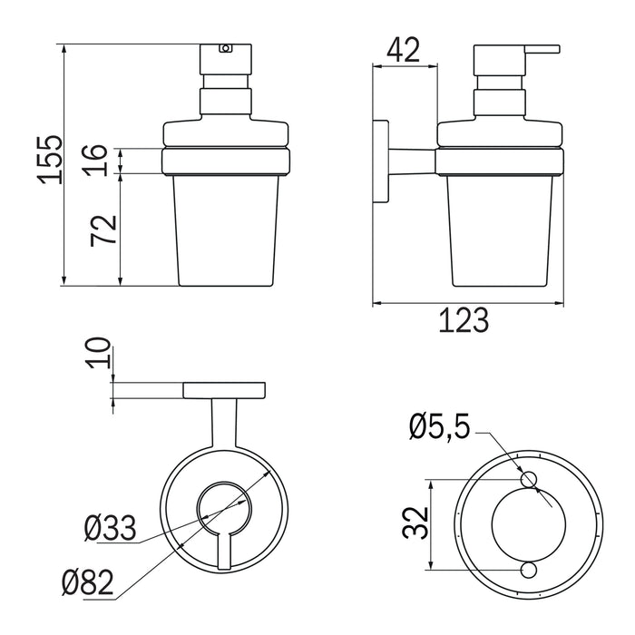 Inda - Dispenser sapone a parete Gealuna in acciaio spazzolato /trasparente