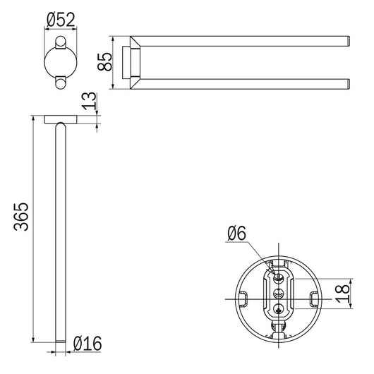 Inda - Porta asciugamani doppio a snodo Gealuna in acciaio cromato L.36,5 cm