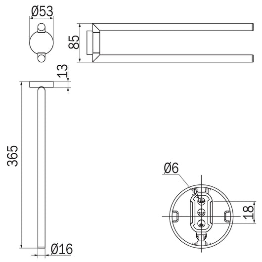 Inda - Porta asciugamani doppio a snodo Gealuna in acciaio nero L.36,5 cm