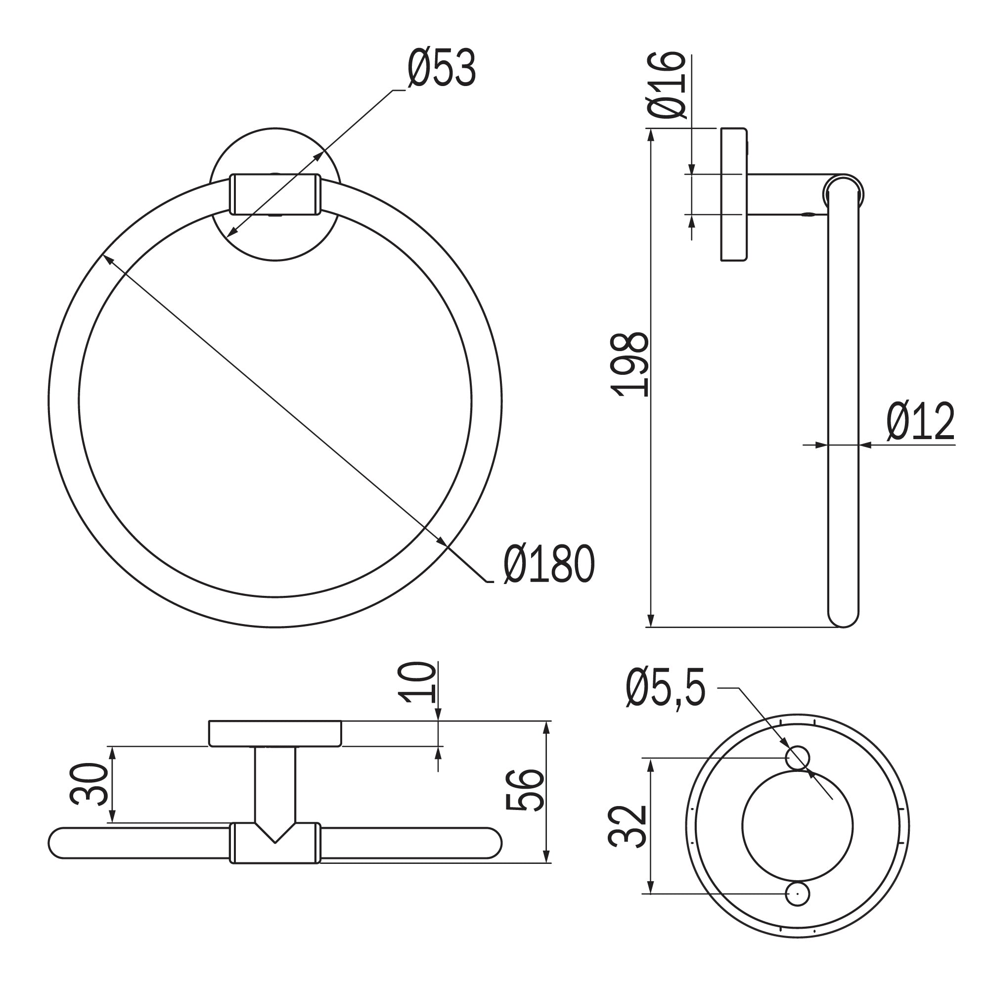 Inda - Porta asciugamani ad anello Gealuna in acciaio nero