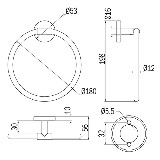 Inda - Porta asciugamani ad anello Gealuna in acciaio nero