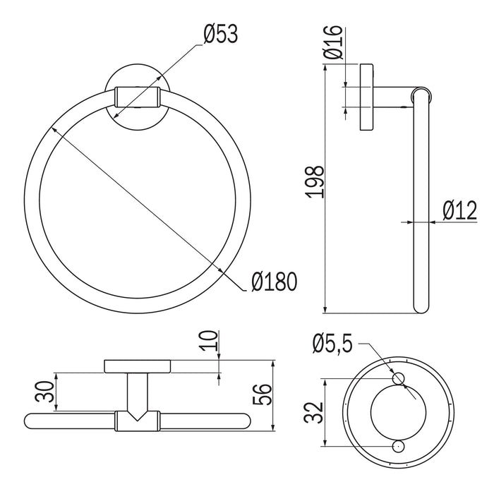 Inda - Porta asciugamani ad anello Gealuna in acciaio nero