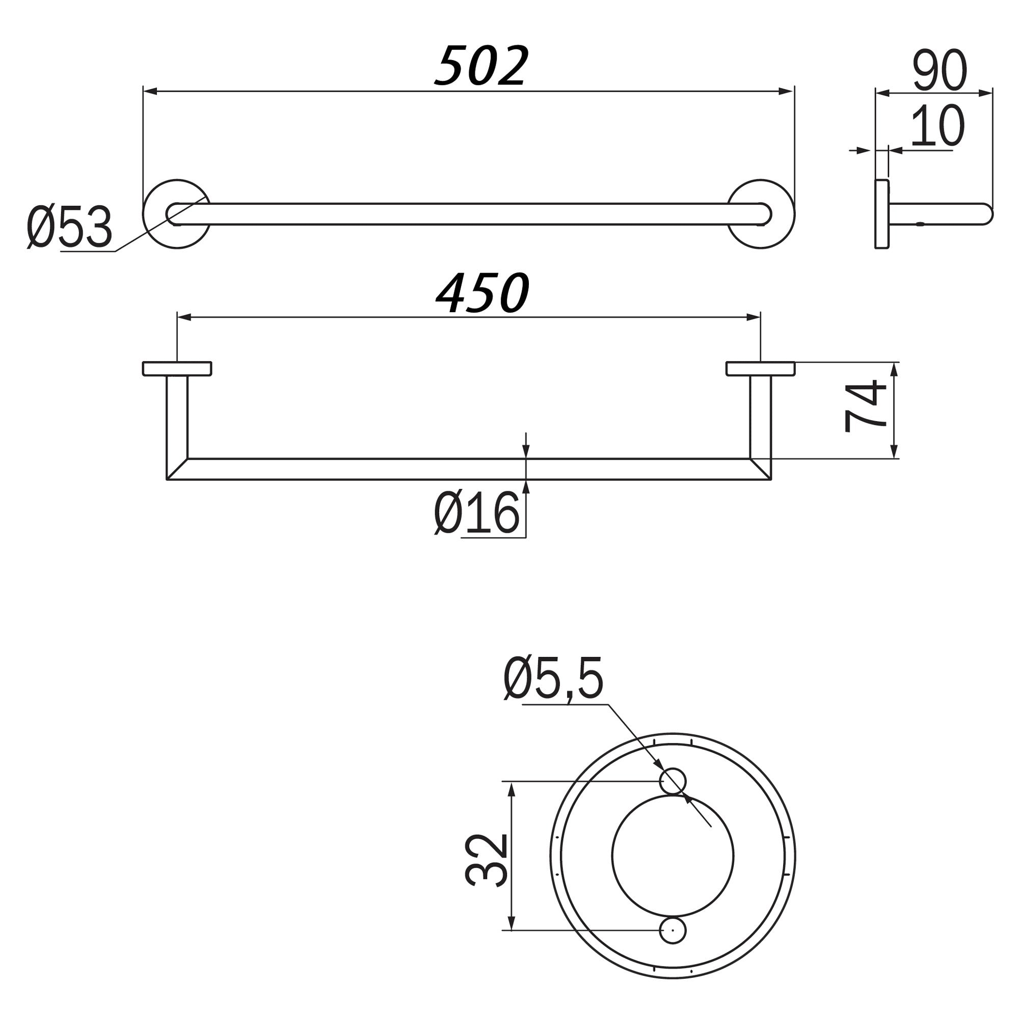 Inda - Porta asciugamani Gealuna in acciaio nero L.50 cm