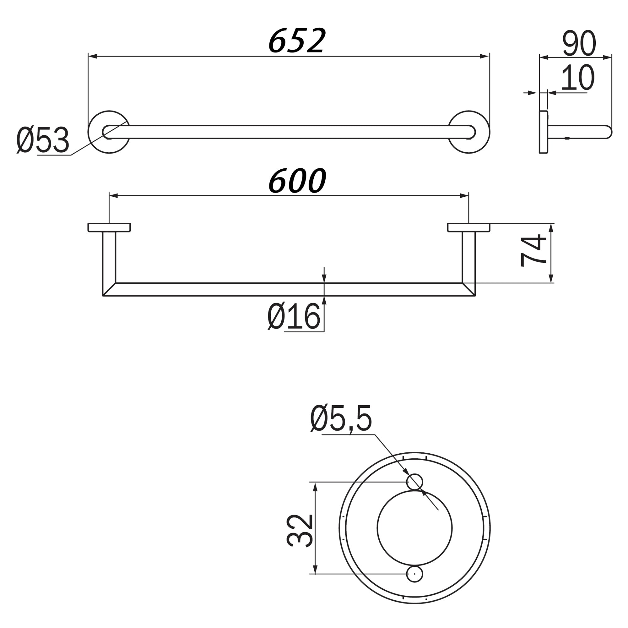 Inda - Porta asciugamani Gealuna in acciaio nero L.65 cm
