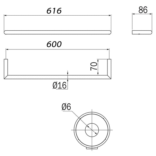 Inda - Porta asciugamani senza placca Gealuna L.61,6 cm in acciaio nero
