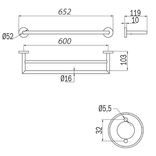 Inda - Porta asciugamani doppio Gealuna in acciaio nero L.65 cm
