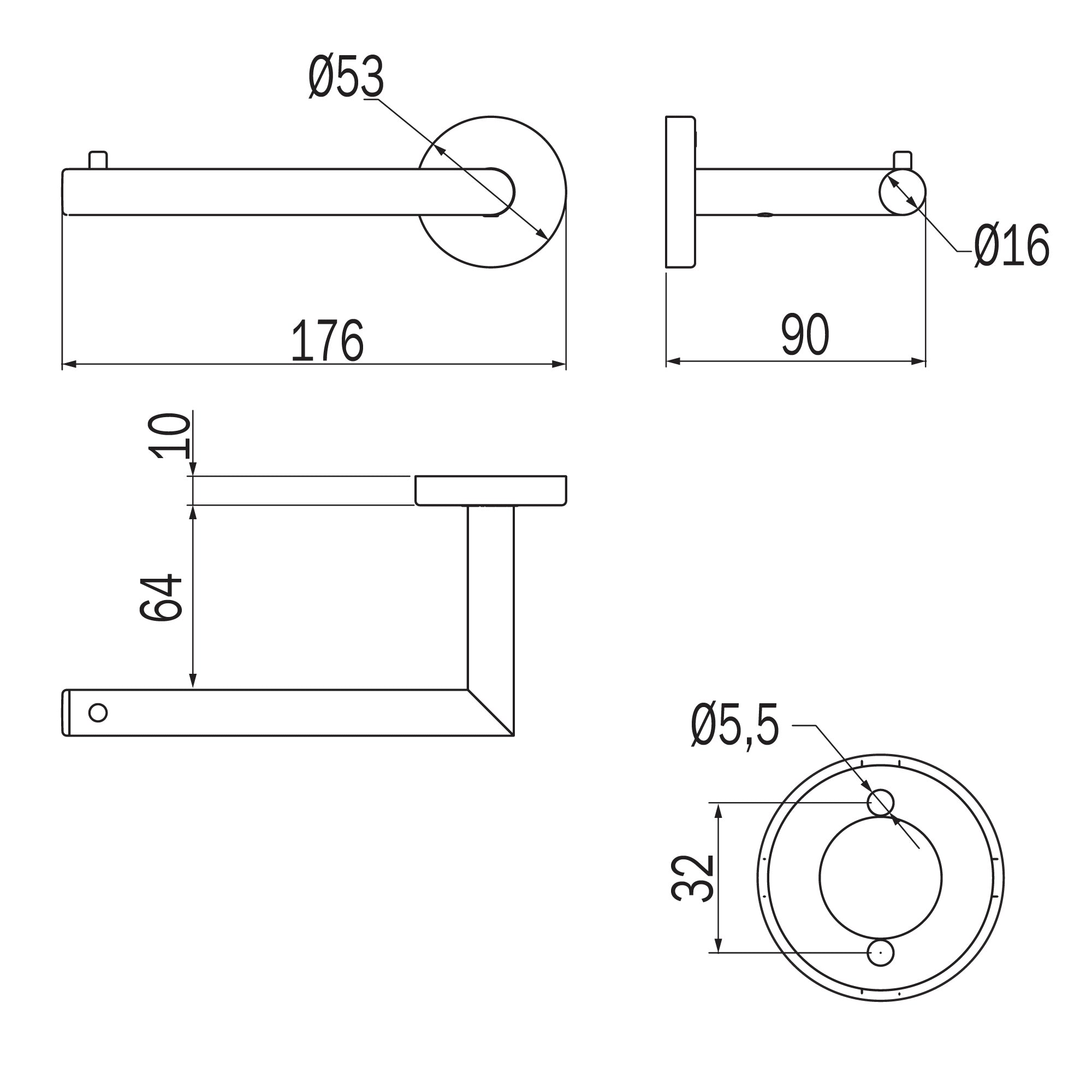 Inda - Portarotolo sinistro Gealuna in acciaio nero