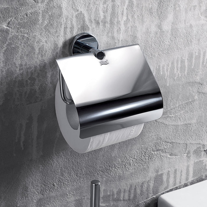 Inda - Portarotolo basculante con coperchio Gealuna in acciaio cromato