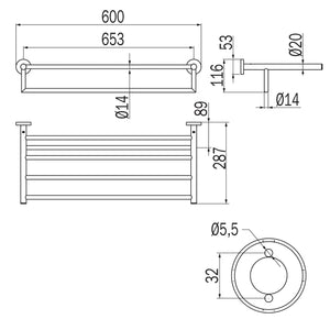 Inda - Porta teli con porta asciugamani Gealuna in acciaio nero L.65 cm