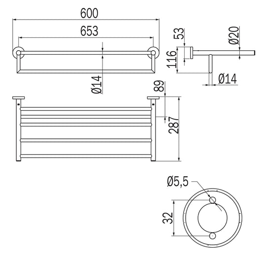 Inda - Porta teli con porta asciugamani Gealuna in acciaio nero L.65 cm