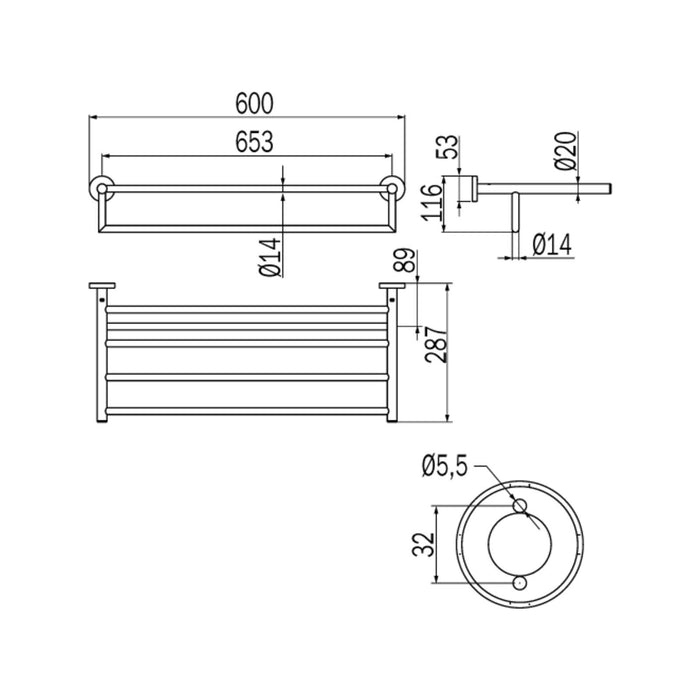 Inda - Porta teli e porta asciugamani Gealuna in acciaio spazzolato L.65,3 cm