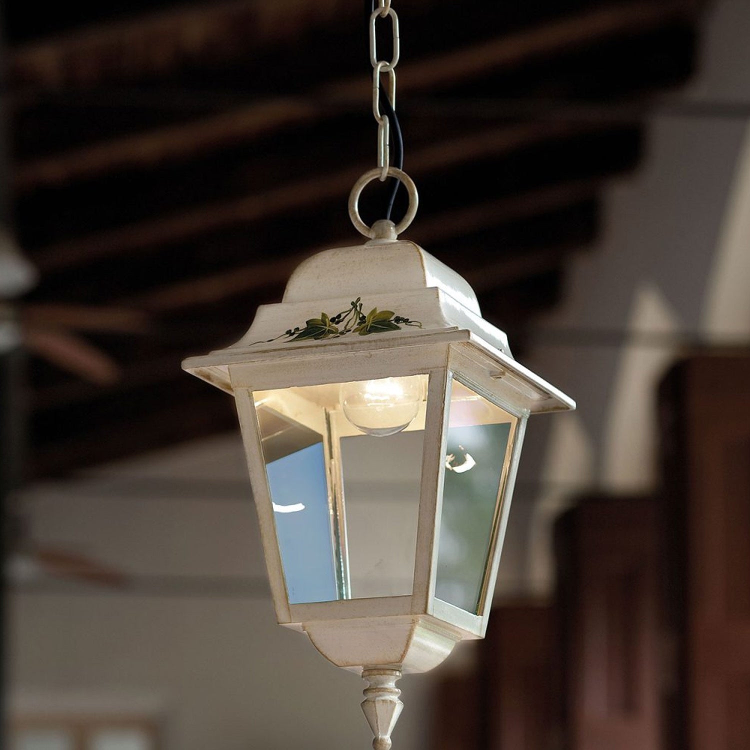 Sospensione Classica Esterno Gorizia Metallo Ceramica Bianco Sfumato 1 Luce E27