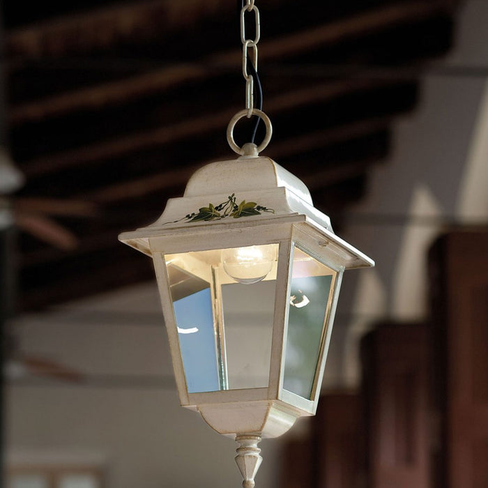 Sospensione Classica Esterno Gorizia Metallo Ceramica Bianco Sfumato 1 Luce E27