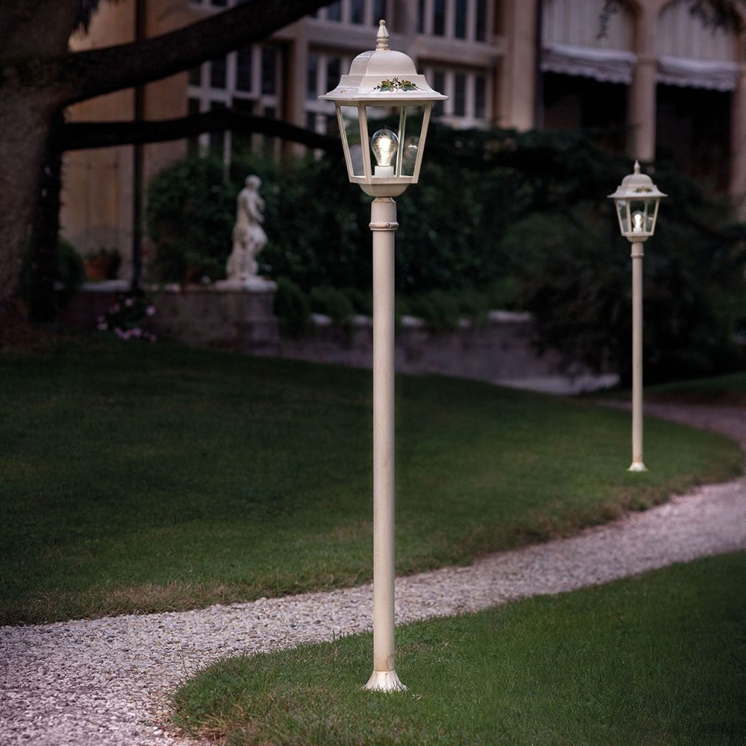 Palo Esterno Classico Gorizia Metallo E Ceramica Bianco Sfumato Oro 1 Luce E27