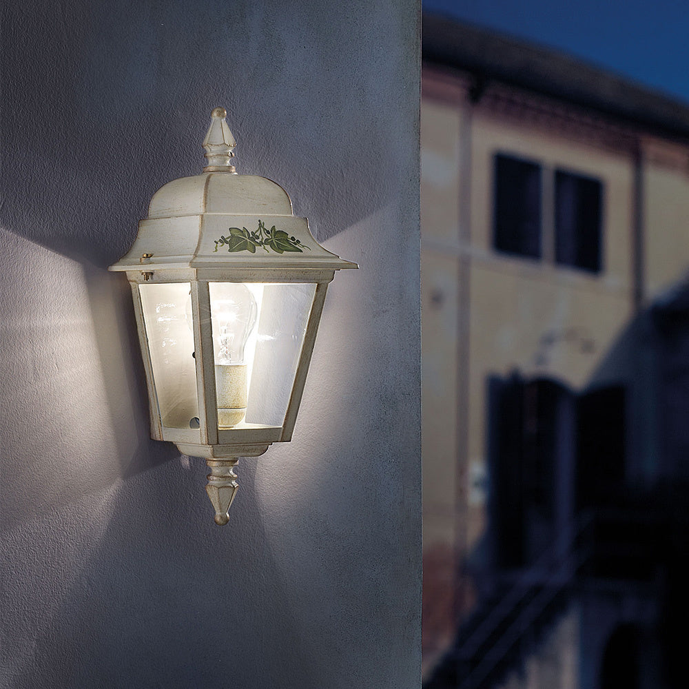 Applique Esterno Classica Gorizia Metallo Ceramica Bianco Sfumato Oro 1 Luce E27