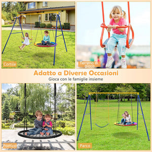 Set Altalena da Giardino,Struttura di Metallo per Altalena con 1 Sedile Altalena in EVA Morbido e 1 Altalena Nido,Struttura ad A Resistente per Altalena,Capacità 300kg,ideale per parco,giochi