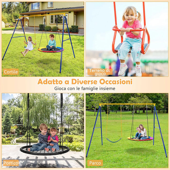 Set Altalena da Giardino,Struttura di Metallo per Altalena con 1 Sedile Altalena in EVA Morbido e 1 Altalena Nido,Struttura ad A Resistente per Altalena,Capacità 300kg,ideale per parco,giochi