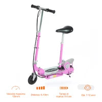 Monopattino Elettrico Pieghevole con Sella, 2 Ruote e Manubrio Regolabile, Bambini 7-12 Anni, 75x37x98cm, Rosa