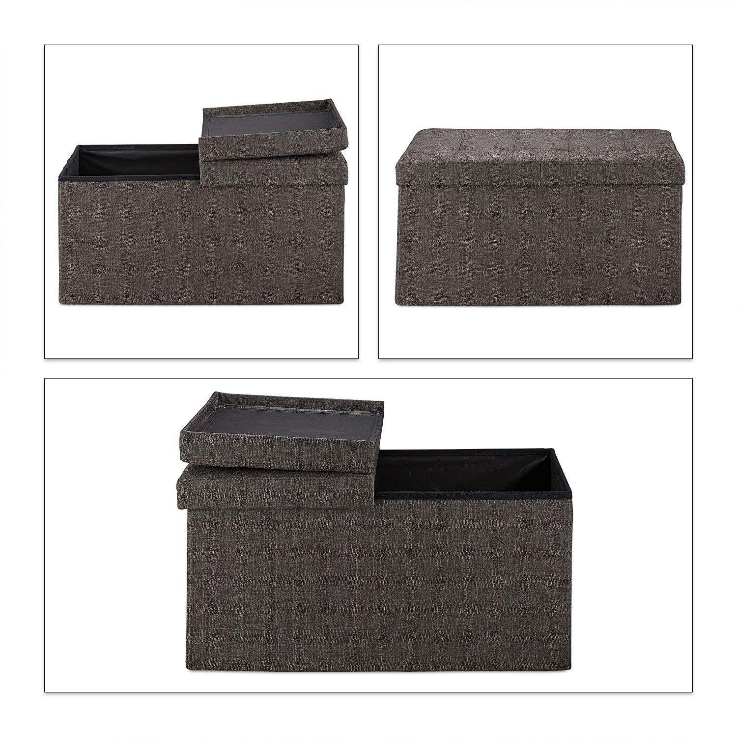 Panca con vano portaoggetti imbottito e ribaltabile, coperchio incernierato marrone 13_0000373_2