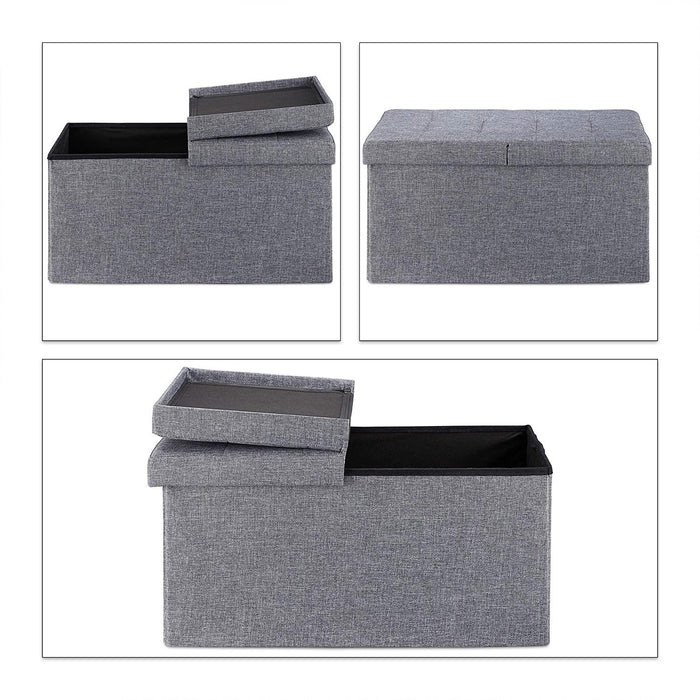 Panca con vano portaoggetti imbottito e pieghevole con coperchio incernierato grigio 13_0000373