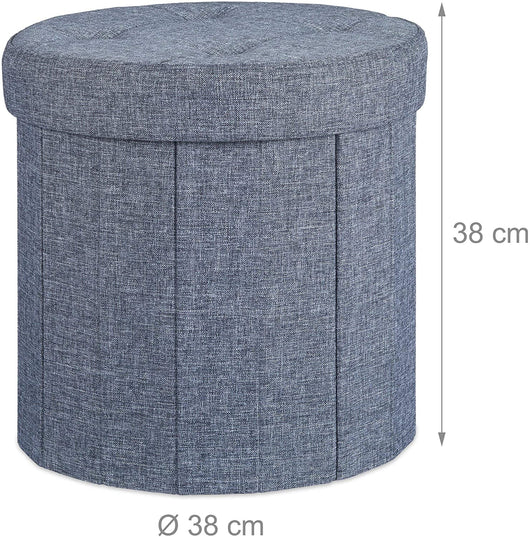 Sgabello con pouf contenitore rotondo pieghevole pieghevole rivestimento imbottito poggiapiedi grigio 13_0002759_2