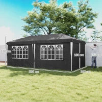 Gazebo 3x6 m per 12-18 Persone ad Altezza Regolabile con Fori di Drenaggio, in Metallo e Tessuto Oxford Grigio