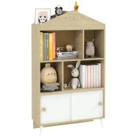 Libreria per Bambini  in Legno con Ripiani Aperti e Armadietto Inferiore, 80x30x140.5 cm, Bianco e color Legno