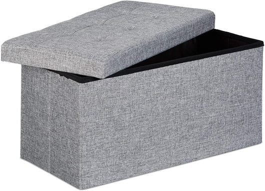 Panca sgabello pouf pieghevole contenitore poggiapiedi 76 cm lino grigio 13_0002337_4