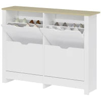 Armadio Portascarpe 4 Ante Ribaltabili 2 Compartimenti Pannelli Particelle Bianco rovere