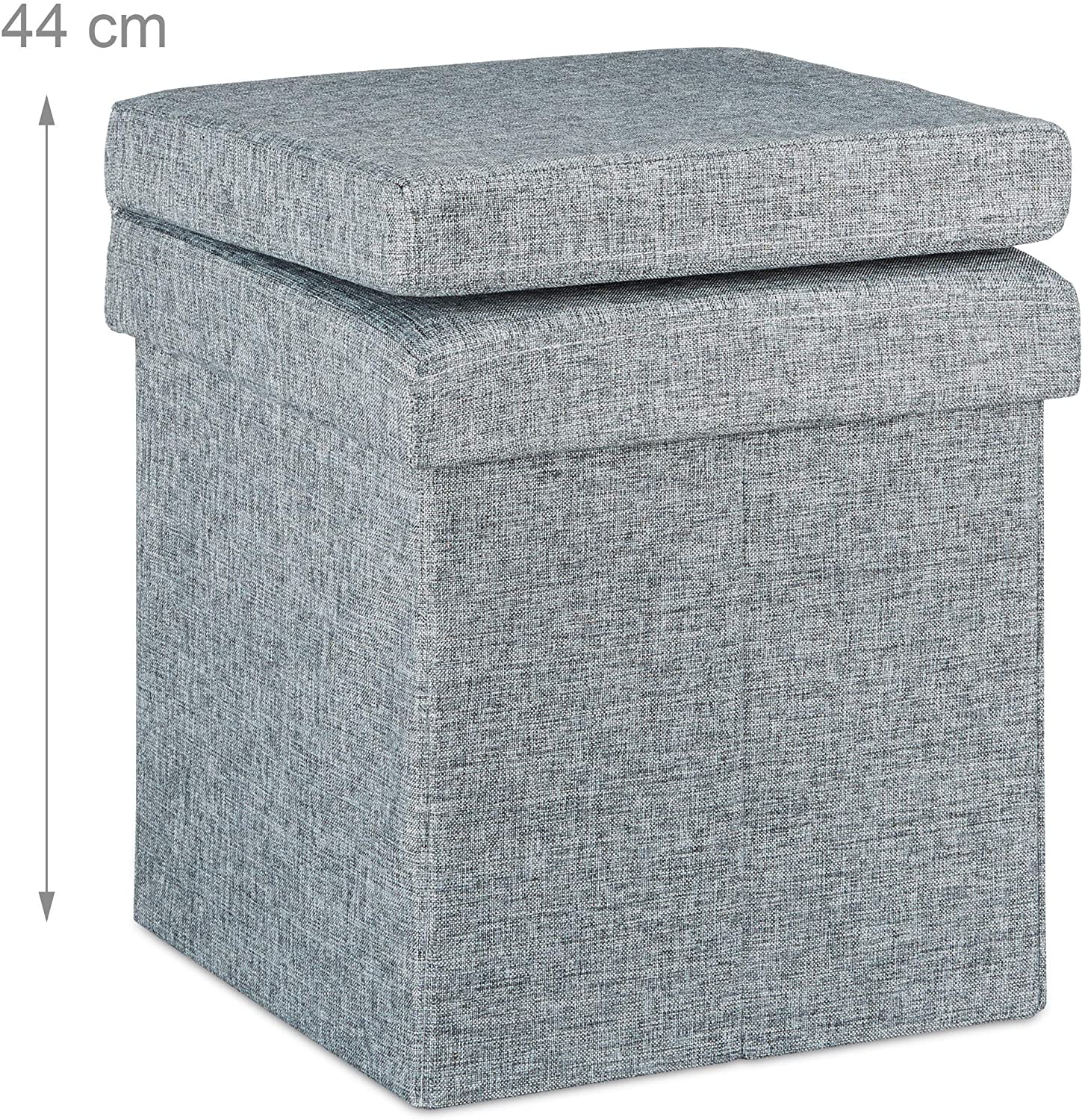 Sgabello contenitore pieghevole con schienale in lino grigio 13_0002778