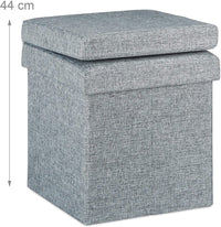Sgabello contenitore pieghevole con schienale in lino grigio 13_0002778
