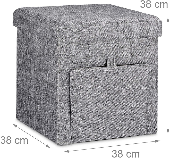 Sgabello contenitore pieghevole in lino grigio 13_0002780