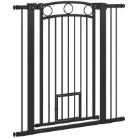 Cancello per Animali Alto 106 cm con Larghezza Regolabile, Porta per Gatti Integrata, Nero