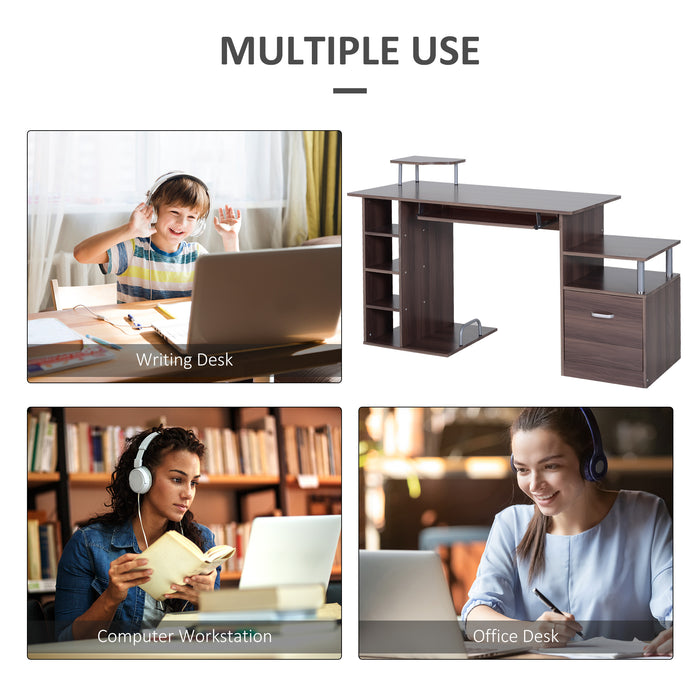 Easycomfort Scrivania per Computer Moderna con Cassetti, Ripiani e Tastiera Estraibile, Scrivania da Ufficio per Casa in Legno Marrone 152x60x88cm