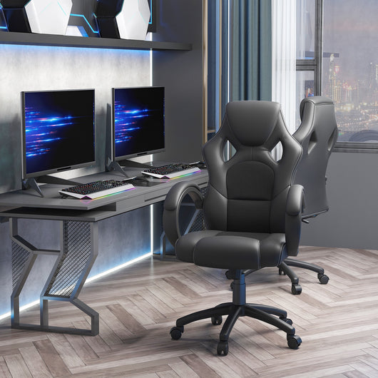 Easycomfort Sedia da Gaming ad Altezza Regolabile, Sedia da Ufficio con Funzione a Dondolo, Girevole e Reclinabile, 71x61x108-118 cm, Nera