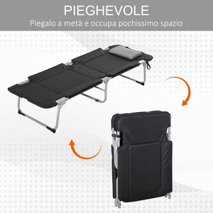 Easycomfort Letto da Campeggio, Brandina Pieghevole e Imbottita con Cuscino, Nero 183 x 66 x 33cm