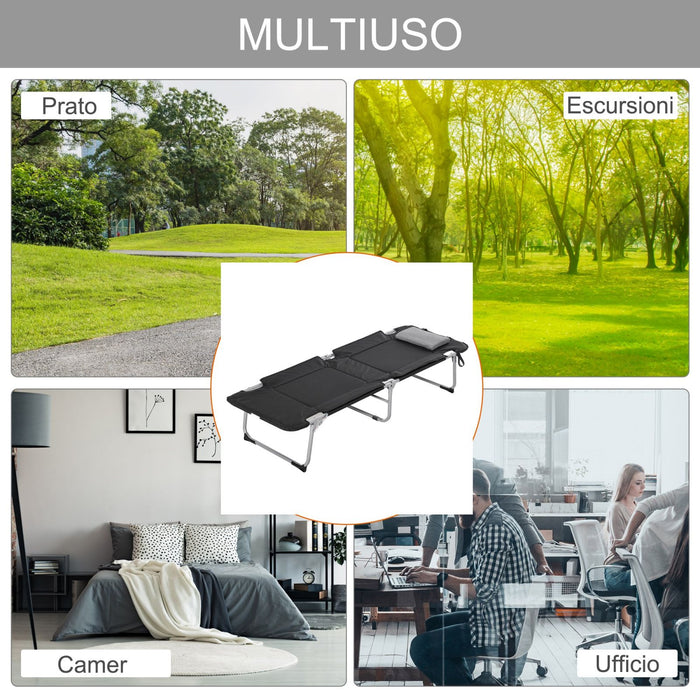 Easycomfort Letto da Campeggio, Brandina Pieghevole e Imbottita con Cuscino, Nero 183 x 66 x 33cm