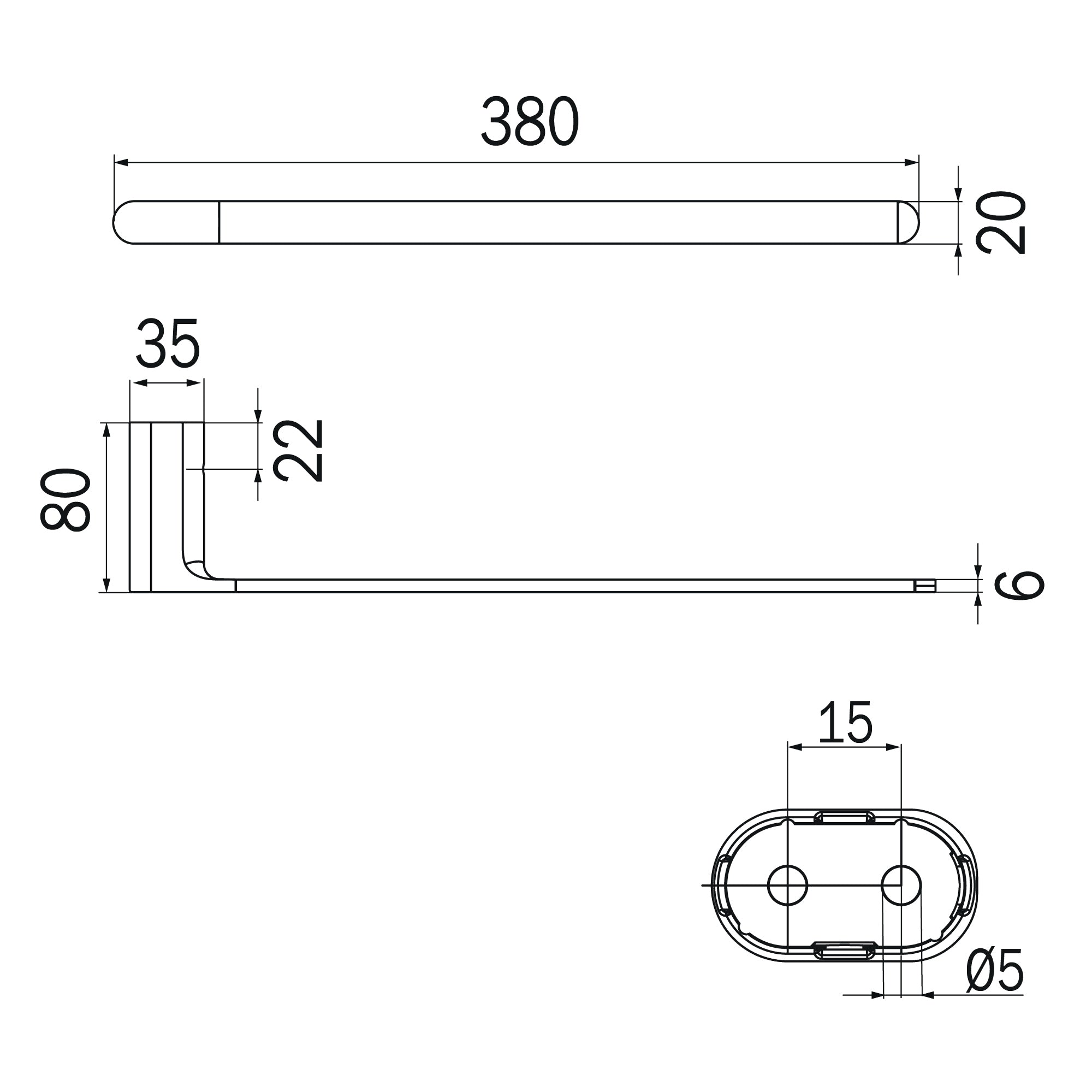 Inda - Porta asciugamani laterale nero opaco per mobile Mito L.38 cm