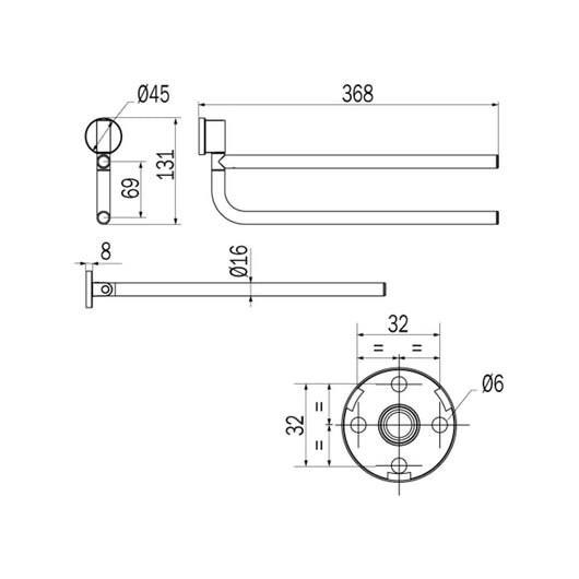 Inda - Porta asciugamani doppio a snodo One nickel spazzolato L.37 cm