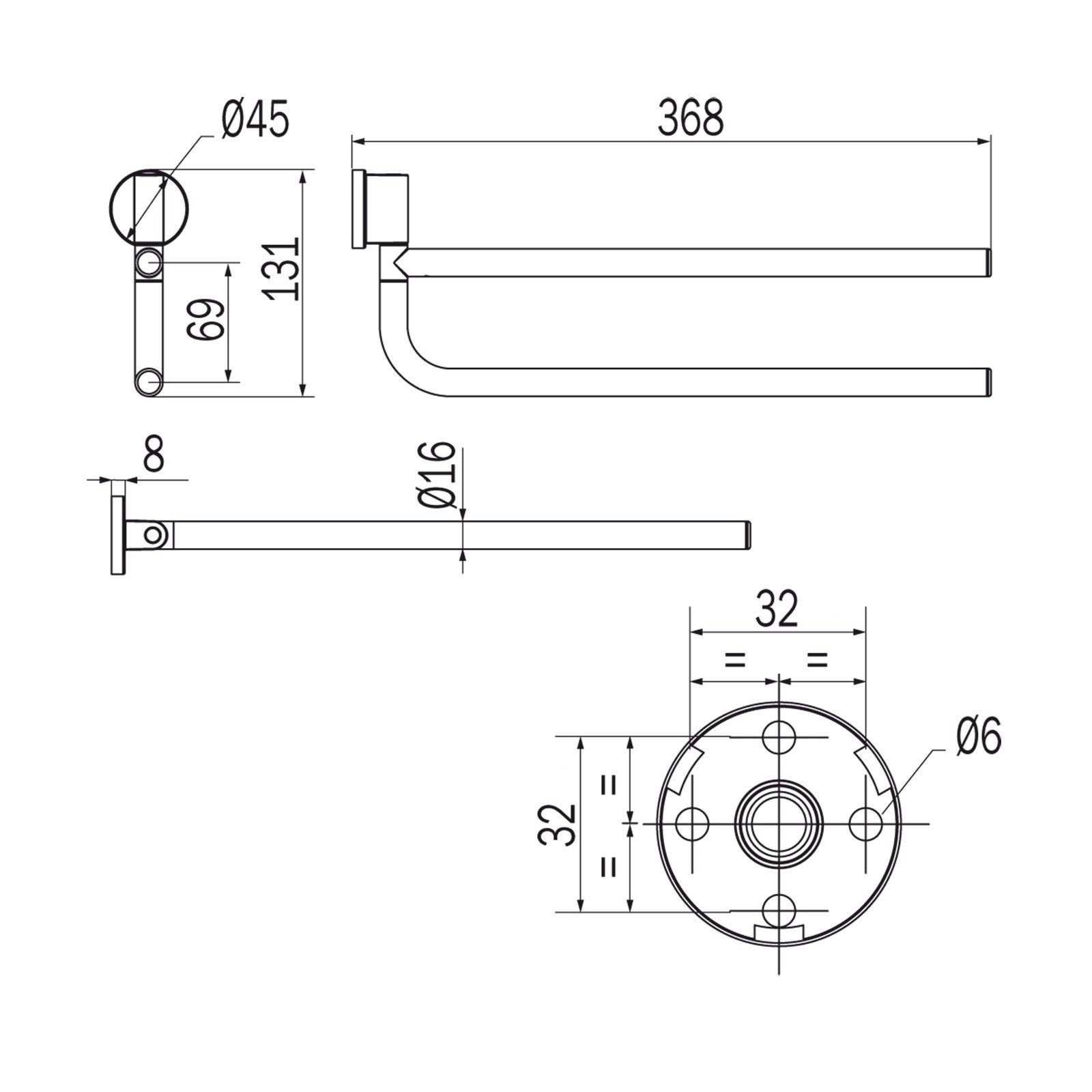 Inda - Porta asciugamani One nero L.50 cm